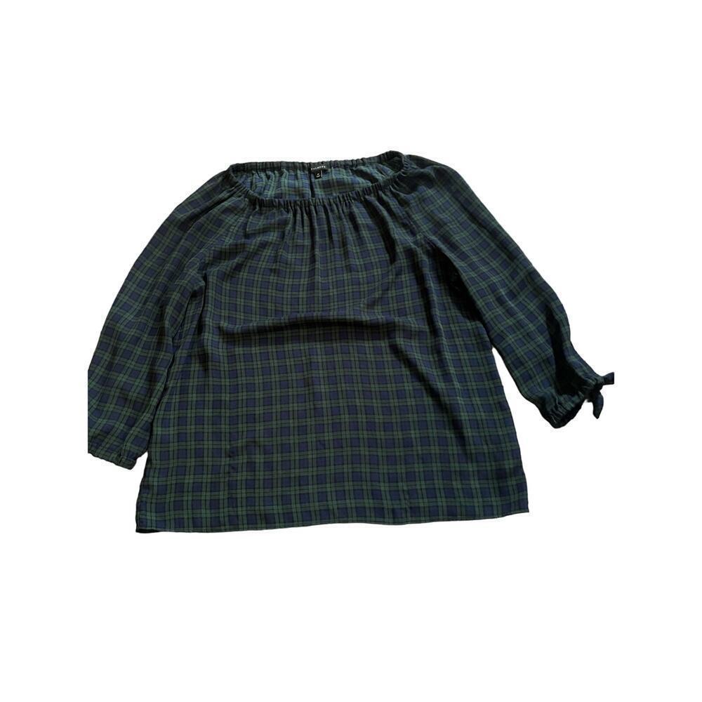 Talbots Medium Blue and Green Plaid Blouse